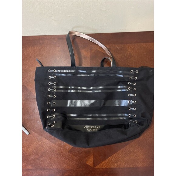 Victoria's Secret Handbags - Victoria’s Secret Black lace up corset bag 20”x13”